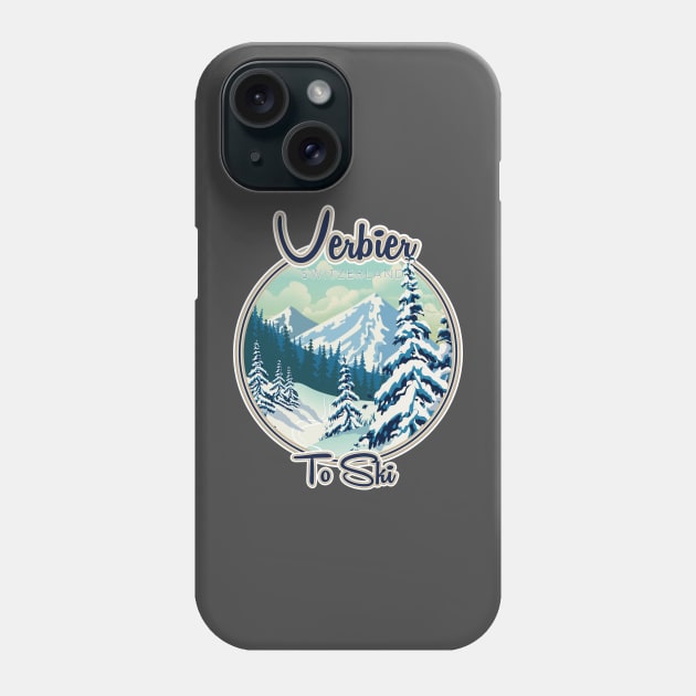 Verbier Switzerland Ski travel logo Phone Case by nickemporium1