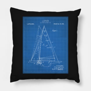 Sailing Yacht Patent - Sailor Lake House Décor Art - Blueprint Pillow