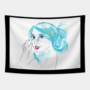 Girl With A Messy Bun - Turquoise Palette Tapestry