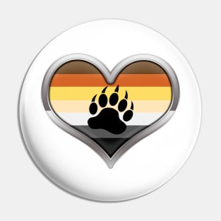 Large Gay Bear Pride Flag Colored Heart with Chrome Frame Pin