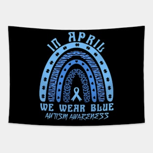 In April We Wear Blue Autism Awareness Rainbow Leopard Tapestry