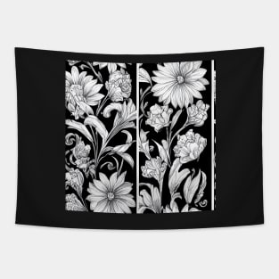 Vintage Floral Cottagecore  Romantic Flower Peony Rose Design Black and White Tapestry