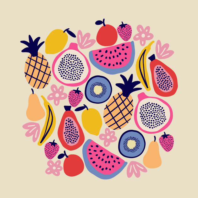 Colorful tropical fruits in cream by Natalisa