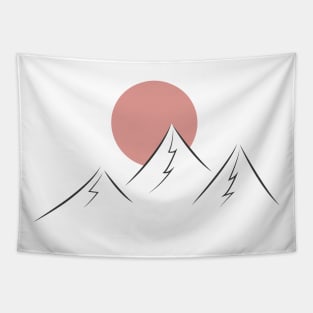 Minimal Mountains with large pink sun Tapestry