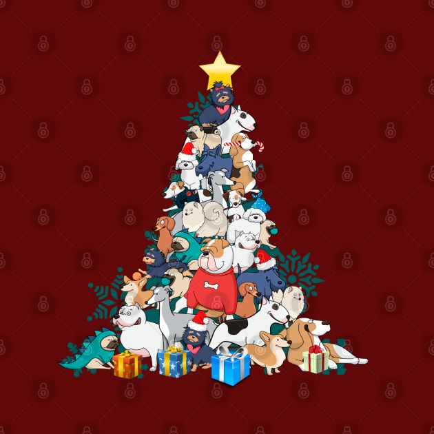 Dogs Christmas Tree Christmas T-shirt by Curryart