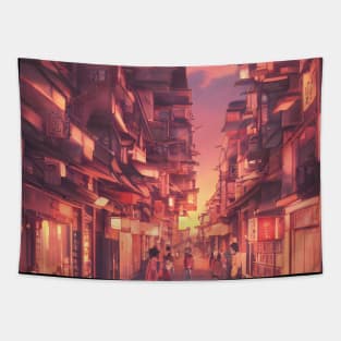 Olden Days in the Japanese Streets Cultural Moments Tapestry