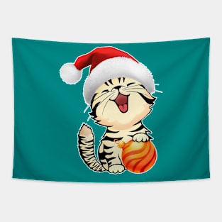 Cute Xmas Kitten Funny Christmas Cat in Santa Hat Tapestry