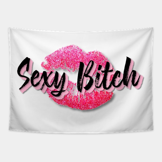 Sexy Bitch with lipstick kiss - black Tapestry by emyzingdesignz