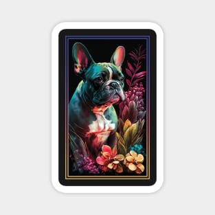 French Bulldog Dog Vibrant Tropical Flower Tall Digital Oil Painting Portrait 2 Magnet