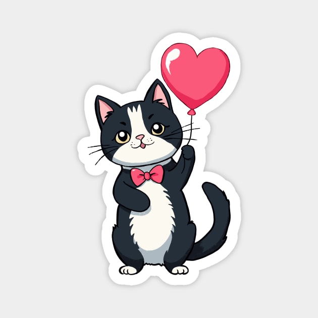 Tuxedo cat with a heart balloon Magnet by CreativeSage