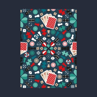 Wanna play? // pattern // blue background teal red mint brown black and white game pieces T-Shirt