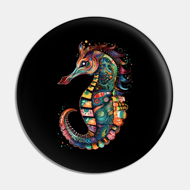 Seahorse Colorful Ocean Life Art Aquarium Lover Black Pin by Sports Stars ⭐⭐⭐⭐⭐