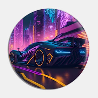 Dark Neon Sports Car in Japanese Neon City Pin