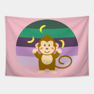 Cute Monkey juggling with Bananas Tapestry