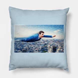 Businessman flying like a superhero Pillow