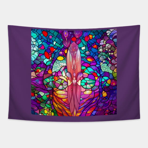 Beautiful Colorful Stained Glass Roses Tapestry by Chance Two Designs