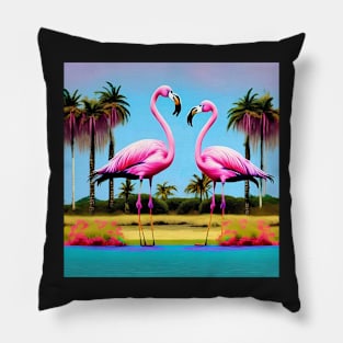 Pink Flamingos Pop Art Flamingo Miami Beach Vibrant Pillow