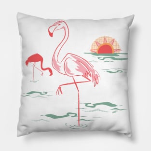 Flamingo Sunset- by Cathy Clark Ramirez Pillow