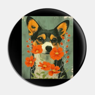 Welsh Corgi  dog Flowers Photo Art Design For Dog Onwer Pin