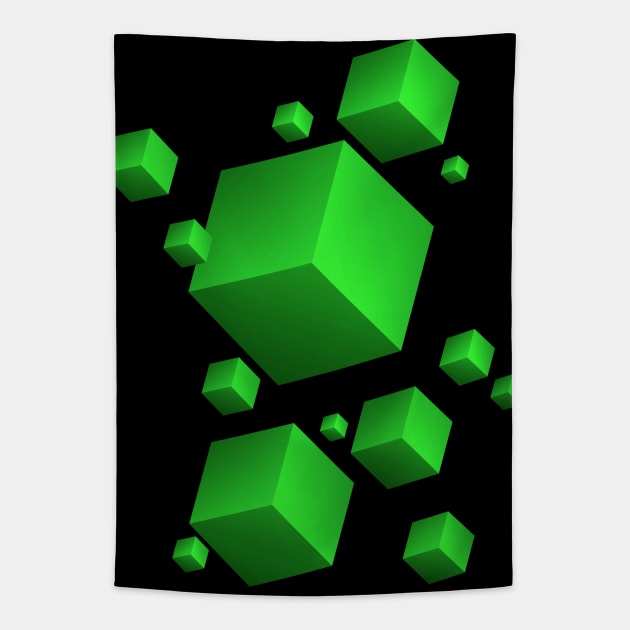 Floating Cubes Green Tapestry by Studio DAVE