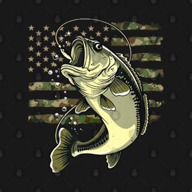 Bass Fish Fishing Usa American Flag Camouflage Fisherman by marchizano