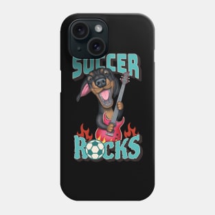 Soccer Rocks with Doxie Dachshund dog playing guitar tee Phone Case