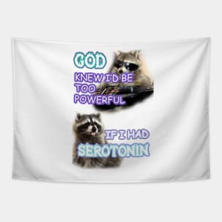 god knew id be too powerful with serotonin raccoon Tapestry