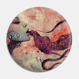 Asian Octopus Monster Woman Painting Pin