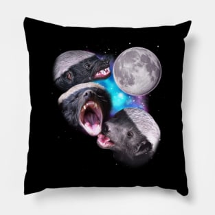 Three Honey Badgers Howl at the Moon Pillow