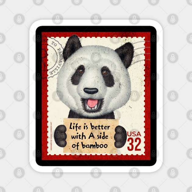 Cute panda bear with sign life is better with a side of bamboo Magnet by Danny Gordon Art