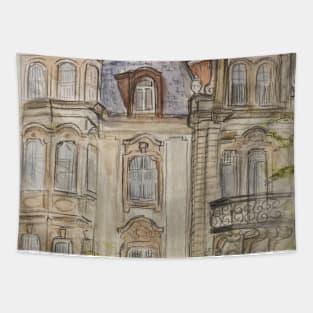 Vintage old house/ building traditional art watercolor/ Aquarell/ pencil drawing Tapestry