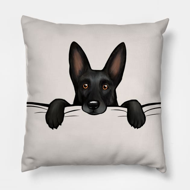 Black German Shepherd Dog Peeking Pillow by Coffee Squirrel