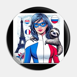 Francais: Female 80's Comic Book Hero with Sloth Pin