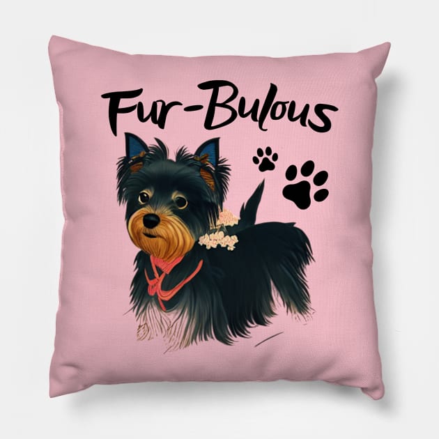 Adorable Black Yorkie Puppy Fur Babies Fabulous Pillow by Mochabonk