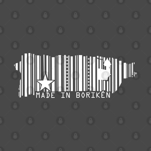 Puerto Rico Map Made in Boriken Barcode Symbols White Design by bydarling