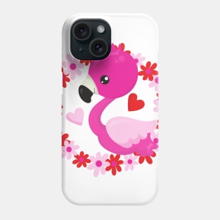 Cute Flamingo, Pink Flamingo, Bird, Flowers, Heart Phone Case