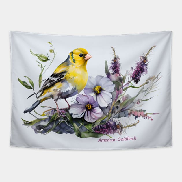 American Goldfinch Backyard Birds Lavender Garden Tapestry by Pine Hill Goods