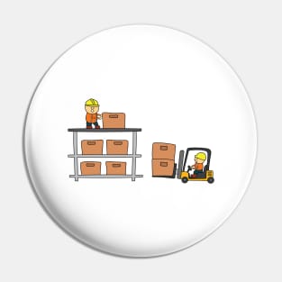 Kids drawing of Warehouse workers loading and arranging boxes with forklift truck Pin