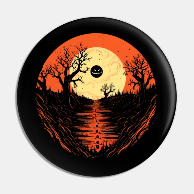 Spooky Halloween - Haunted Forest Shirt - Eerie Art Clothing - "Jack on the Moon" Pin by The Dream Team