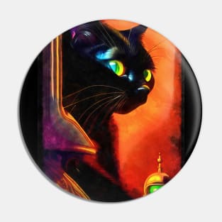 Curious black cat with big yellow eyes Pin