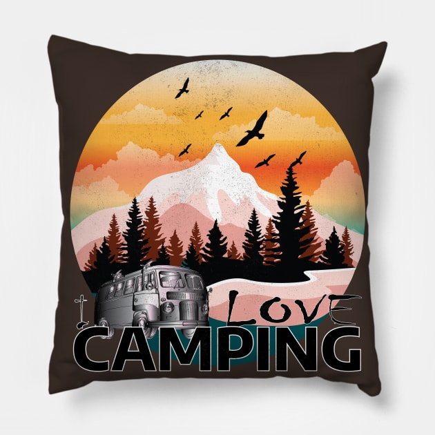 I Love Camping T Shirt Funny Summer Outdoor Forest Tee Camp in Tents Pillow by Meryarts
