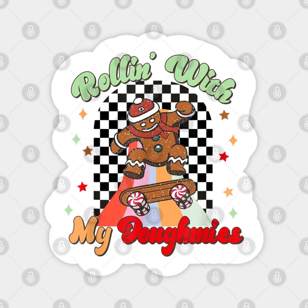 Rollin with My Doughmies Skateboarding Funny  Christmas Skater Gingerbread Magnet by DenverSlade