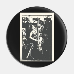 Double Bass time blues black and white Linoprint Pin