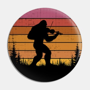 Bigfoot Sasquatch Playing the Violin Vintage Sunset Music Lover Pin