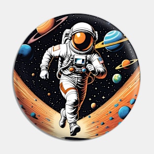 Astronaut Running in Space Pin