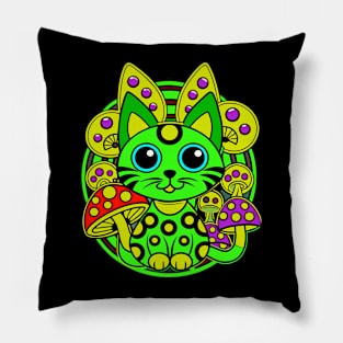 Trippy cat and mushrooms Pillow