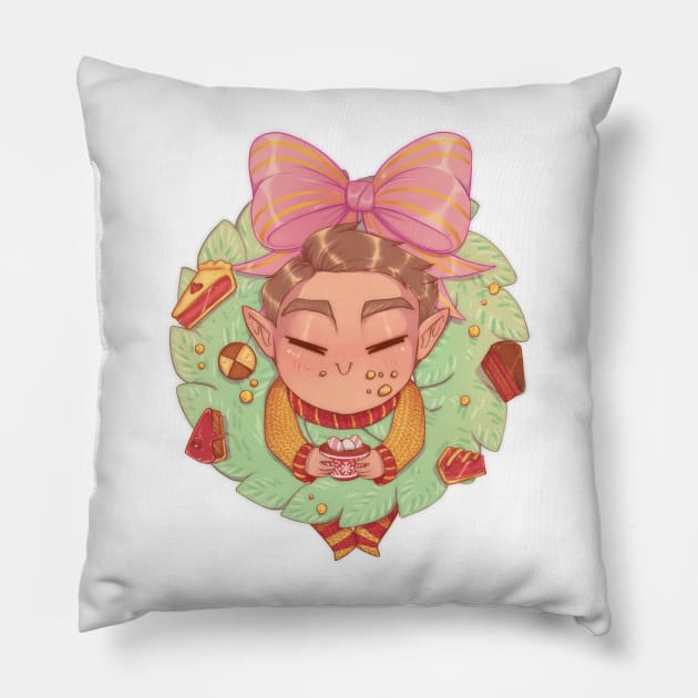 Dorian food coma Christmas wreath Pillow by Itsacuteart