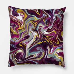 Luxe Living with Gold Silk Marble - Magenta, Blue, Grey Liquid Paint Pattern Pillow