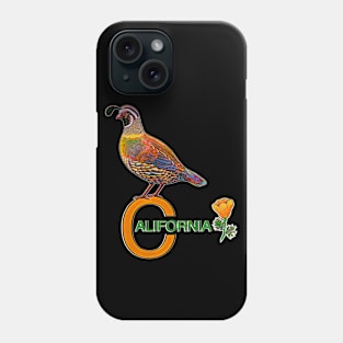 California quail state bird Californian poppy flowers Phone Case