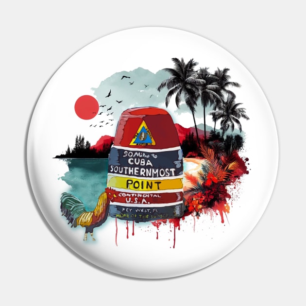 Key West Southern Most Point Marker with Cuban background - WelshDesigns Pin by WelshDesigns